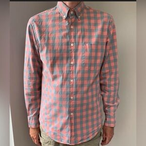 J. Crew Men's Casual Plaid Shirt - Coral and Teal